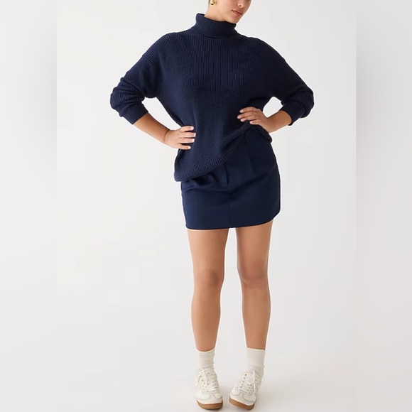 J Crew Quiet Luxury Turtleneck Cotton Cashmere Navy Blue Relaxed Sweater Large - Picture 1 of 13